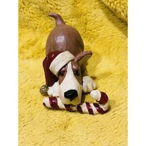 VTG FIGI Graphic Christmas Stocking Holder Figurine Dog Hound Puppy Candy Cane